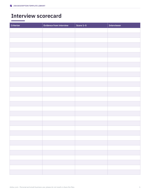Preview of Printable Interview Scorecard Template